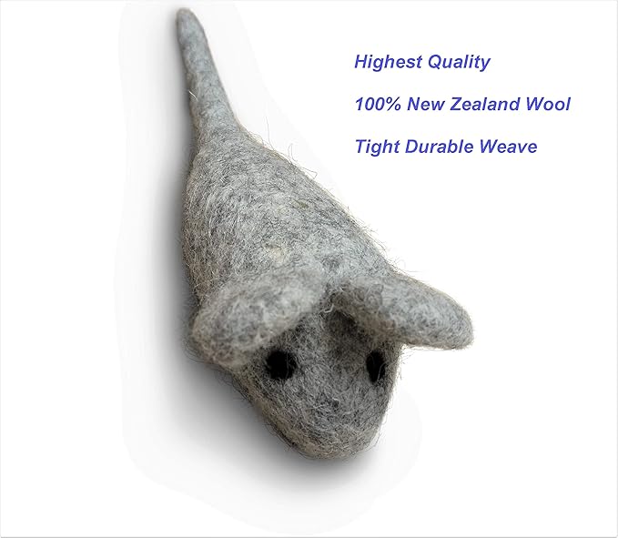 Cat Mouse Toy - 3 Felted Wool Mouse Toys Without Catnip for Indoor Cats and Kittens - Large Handmade Mice