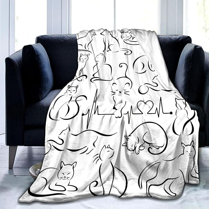 Cat Blanket Soft Cozy Flannel Throw Blanket Warm Lightweight Blankets Gifts for Cat Lovers Kids Girls Women Adults 80"x60"