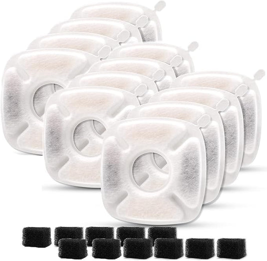 8/16Pcs Pet Fountain Filters Replacement Compatible with Veken 95Oz/2.8L Dog Water Fountain, Cat Water Fountain Filters (12 Carbon filters+12 Sponge filters)