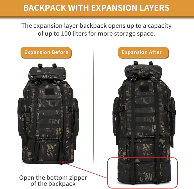 100L Camping Hiking Military Tactical Backpack Outdoor Climbing Sport Bags for Camping,Backpacking