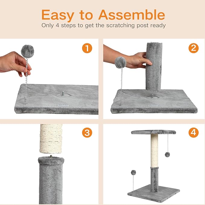 Happi N Pets 26" Cat Scratching Post with Perch, Natural Sisal Scratchers Trees for Indoor Cats, Featuring with Hanging Balls & Cozy Cat Bed, Stable Cat Scratch Posts for Kittens-Light Gray