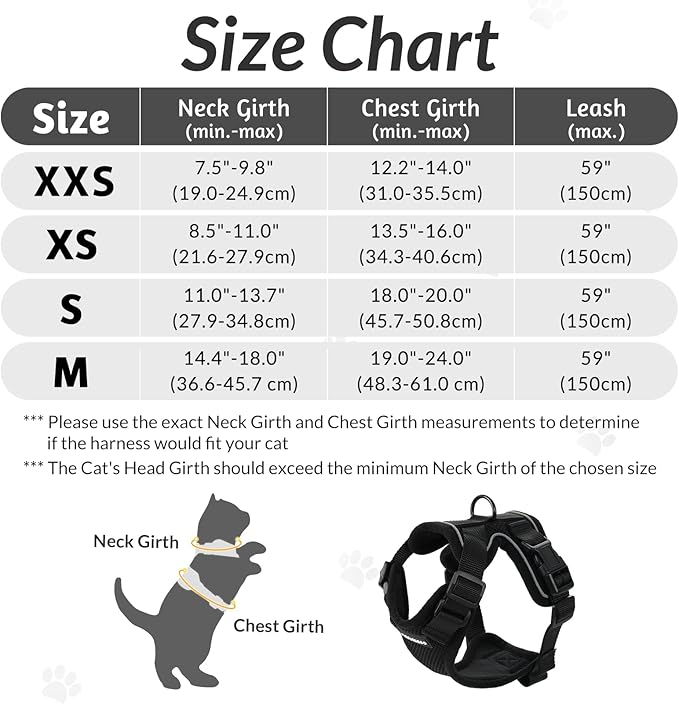 rabbitgoo Cat Harness and Leash for Walking, Escape Proof Soft Adjustable Vest Harnesses for Cats, Easy Control Breathable Reflective Strips Jacket, Black, XS
