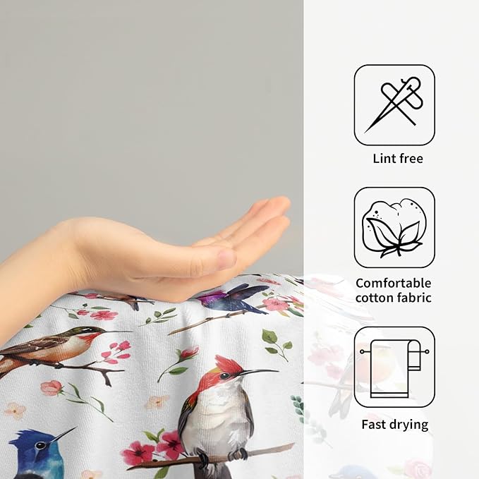 Giwawa Birds Floral Hand Towels Set of 2 Hummingbird Bluejay Decorative Fingertip Towels Soft Quick Dry Absorbent Bathroom Room Kitchen Gym Decor