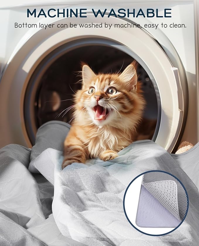 BurgeonNest 45"x32" Extra Large Cat Litter Mat, Honeycomb Double Layer Kitty Litter Trapping Mat, Urine Proof & Waterproof, Easy Clean, Machine Washable, Non-Slip, Scatter Control