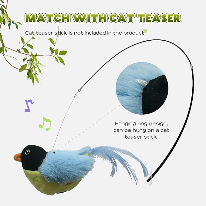 LEWISER Cat Toys Chirp Chickadee, Interactive Cat Feather Toys, Retractable Cat Teaser Toy, Hanging Toys for Indoor Cats Exercise, Kitten Kitty Fun Mental Physical Toys, Blue (1 Pack)
