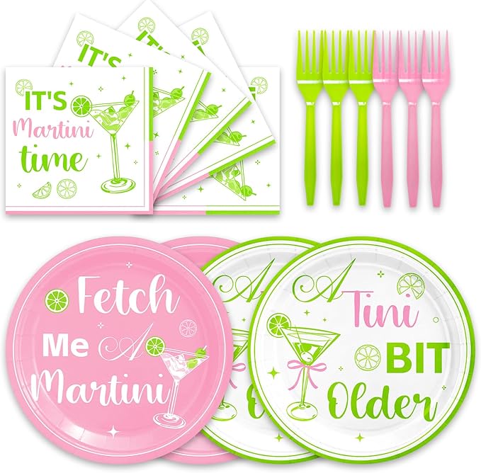 48Pcs Martini Birthday Party Supplies Margarita Disposable Plates Napkins Forks Martini Cocktail Serves 16 Baby Shower Party Decorations