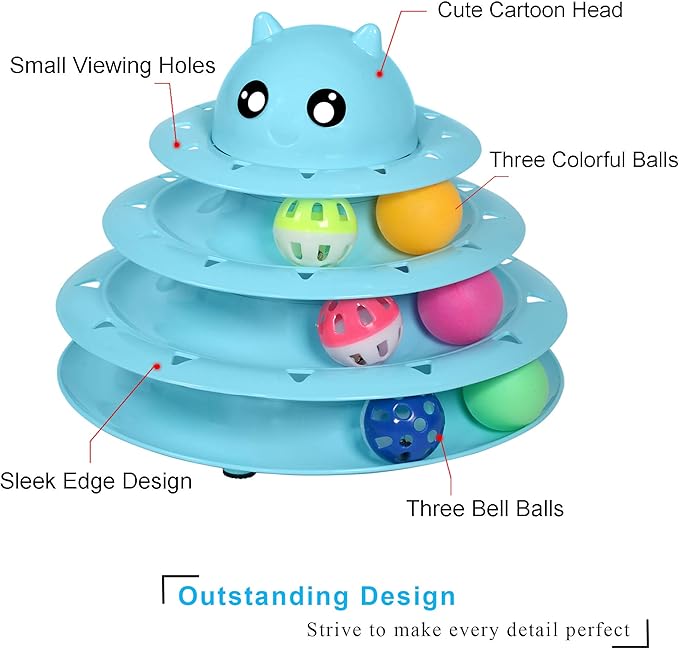 UPSKY Cat Toy Roller 3-Level Turntable Cat Toys Balls with Six Colorful Balls Interactive Kitten Fun Mental Physical Exercise Puzzle Kitten Toys