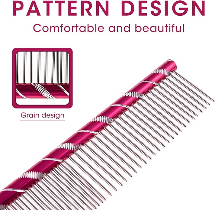 Dog Comb By MEKBOK - Grooms Cats As Well - For Medium to Thick Coats - 8 Inch Length - Rounded Spine - Grooming Tool for Mats and Shedding