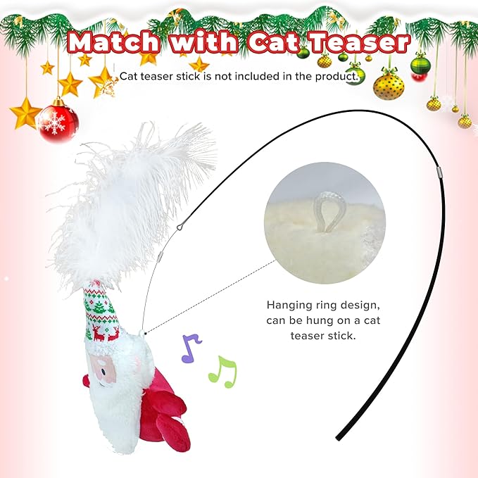 LEWISER Cat Toys, Rechargeable Intelligent Swinging Santa Clause, Suitable for Cat Teaser Stick, Interactive Christmas Cat Toys for Indoor Cats Chase Exercise, Music Melody, 3 Modes