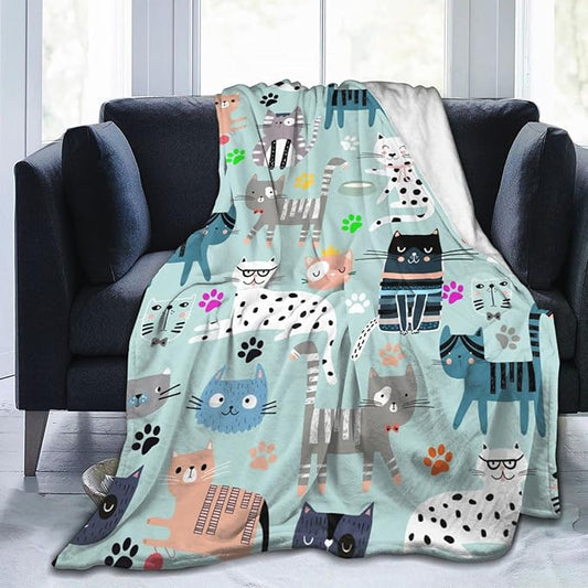 Cat Blanket Super Soft Flannel Throw Blanket Cat Gifts for Cat Lovers Cozy Lightweight Blankets for Women Kids Adults 80"X 60"