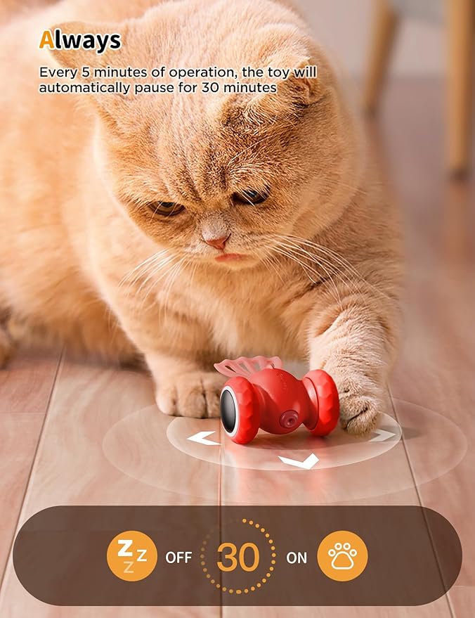 Interactive Cat Toys, Goldfish Automatic Cat Toy Interactive with LED Light for Indoor All Breed Cat, Self Moving Electric Cat Toy USB-C Rechargeable (Red)