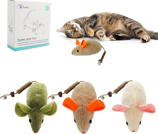 3Pcs Organic Cat Toys with Bells, Cat Chew Toy Large Mouse Toys for Cats, Cat Catnip Toys with Bell, Catnip Cat Mouse Toys, 8.9inch Cat mice Bell Organic Cats Toys