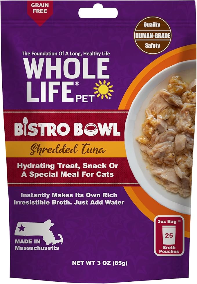 Whole Life Pet Freeze Dried Cat Food - Human-Grade Wet Cat Food Toppers, Natural Broth for Cats, Instantly Hydrating Cat Snacks, Lickable Cat Treats, Just Add Water - Shredded Tuna, 3 Oz