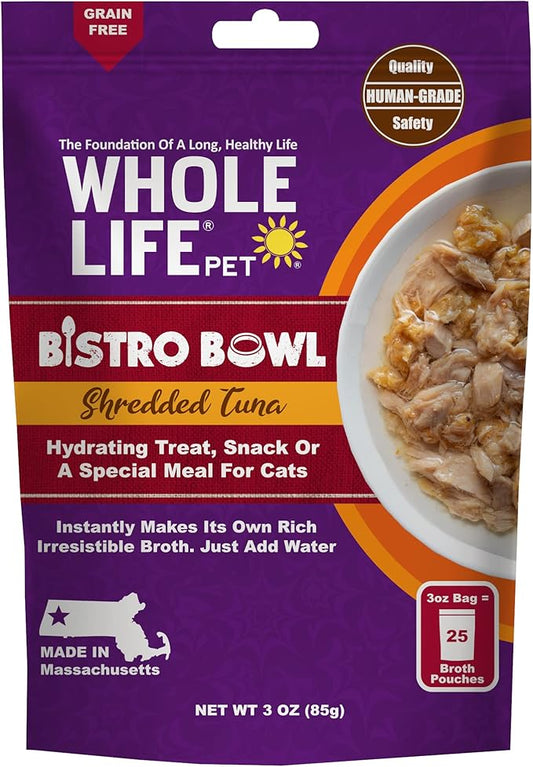 Whole Life Pet Freeze Dried Cat Food - Human-Grade Wet Cat Food Toppers, Natural Broth for Cats, Instantly Hydrating Cat Snacks, Lickable Cat Treats, Just Add Water - Shredded Tuna, 3 Oz