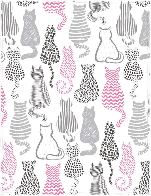 58 x 80 Inch Cute Cat Print Super Soft Throw Blanket for Bed Couch Sofa Lightweight Travelling Camping Throw Size for Kids Adult All Season