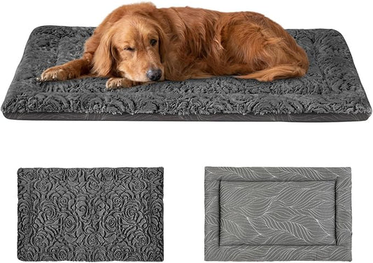 2 in 1 Dog Bed Crate Pad Mat Washable Reversible (Cool & Warm) Soft Fluffy Pet Kennel Beds for Large Medium Small Puppy Cat Sleeping Mattress Machine Wash Dog Cooling Mats (Dark Grey, 35" 23"*1.5")