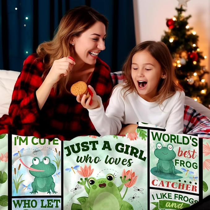 Cute Frog Gifts Blanket Funny Frogs Themed Throw Blankets for Frog Lover Adults Women Girls Christmas Birthday Gifts Decor Throw Blanket 50"X40"