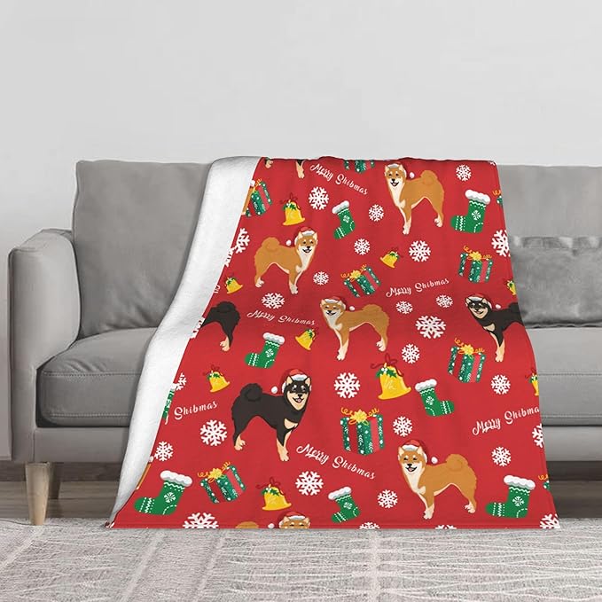 Christmas Dog Soft Throw Blanket Flannel Fleece Blankets Warm Cozy Lightweight Fuzzy Blanket for Bed Sofa Couch Home Decor 60"X50"