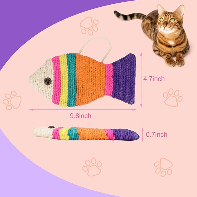 Hypeety Cat Scratching Board Creative Fish Shaped Cat Claw Toy Colorful Sisal Pad Scratch Lounge Durable Scratching Pad Interaction Toy (S)