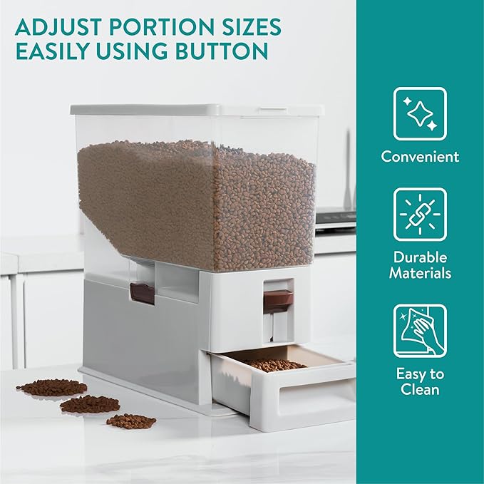 Navaris Pet Food Container - Dry Food Storage for Cats and Dogs or Other Pets - Durable Transparent Design with Portion Control - Large 14.8QT (14L) Capacity