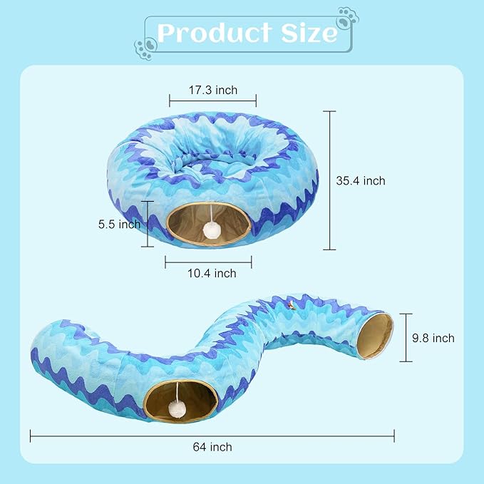 Bienbee Cat Tunnel Bed, S-Shape Foldable Cat Tunnel for Indoor Cats Large, Peekaboo Playmate for Guinea Pig Rabbit