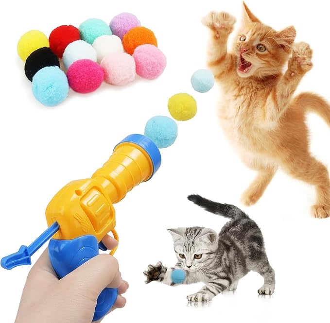 Mewlmart Cat Toys Interactive for Indoor Cats Halloween Cat Toys for Indoor Cats Self Play Cat Ball Toy Puff Balls Cat Enrichment Toys Pom Pom Balls Plush Ball Launcher for Cats 30 Balls