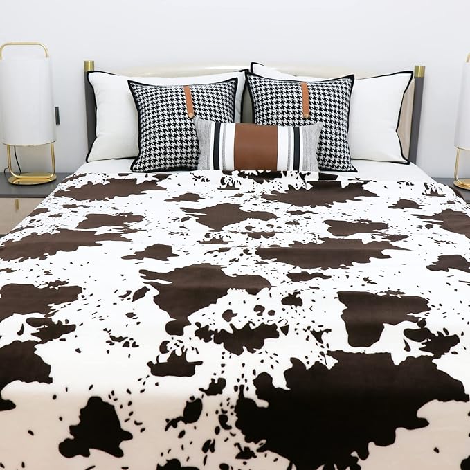 Soft Cow Print Blanket - Western Room Decor Cow Gifts for Women Girls Soft Sofa Bed Throw Brown 50x60 Inch