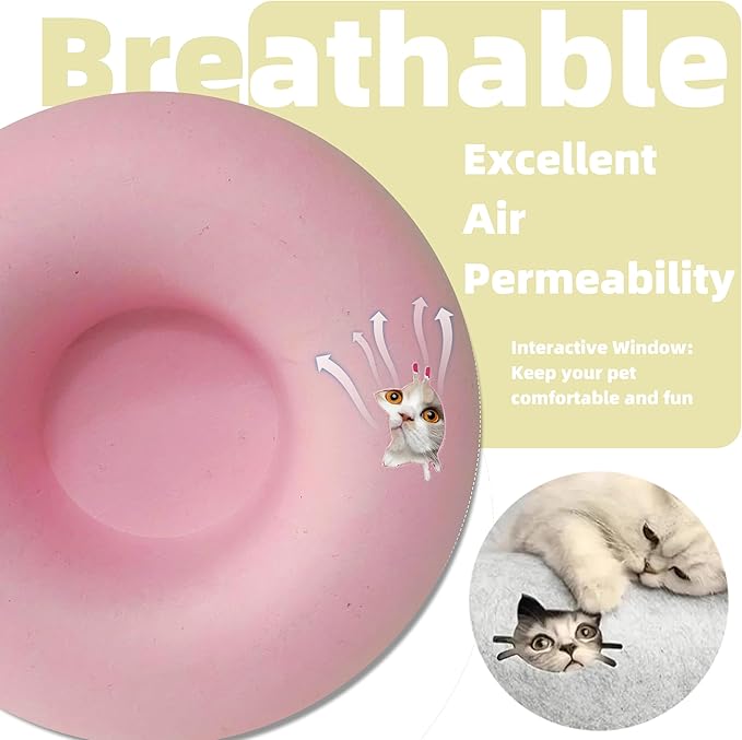 Donut Cat Tunnel Bed Peekaboo Cat Cave for Large Cats Up to 30 Lbs, Kitty Interactive Playing Tent House for Multiple Cats,Detachable,Scratch Resistant (Pink, Large - 24 Inch Diameter)