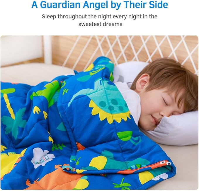 Mr. Sandman Weighted Blanket 7 lbs Twin/Full-Size Bed, Best for 50-90lb Cozy Cotton Blanket with Glass Beads - 41" x 60" Dinosaur Park