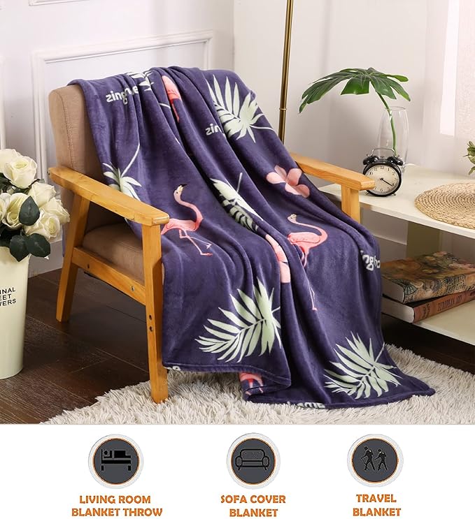 Elegant Comfort Luxury Velvet Super Soft Christmas Prints Fleece Blanket-Holiday Theme Home Décor Fuzzy Warm and Cozy Throws for Winter Bedding, Couch and Gift, 50 x 60 inch, Flamingo