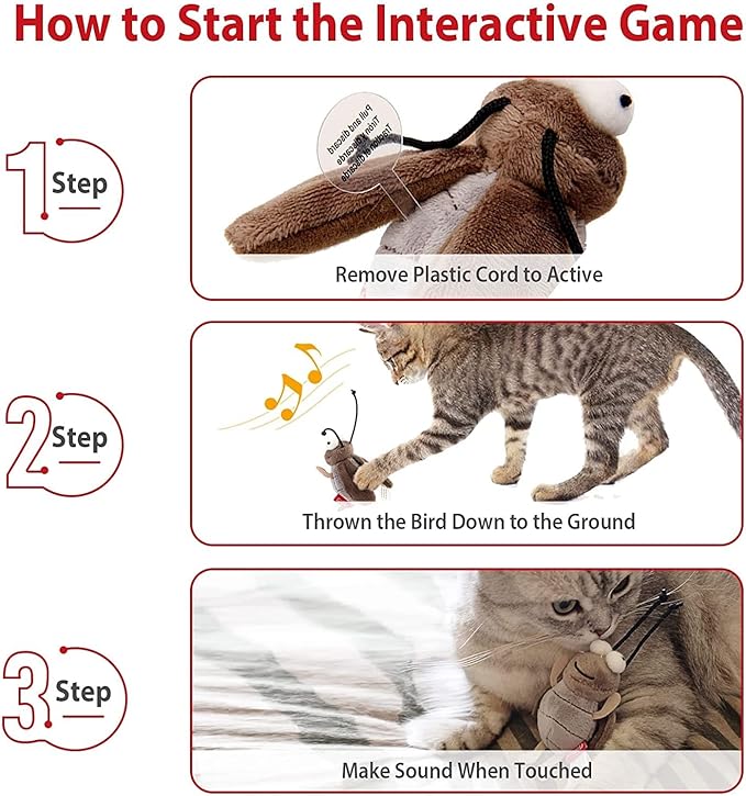 Gigwi Interactive Cricket Cat Toy, Automatic Cricket Squeaky Cat Toys, Play and Squeak Electronic Cricket Toy for Cats Kitten Indoor