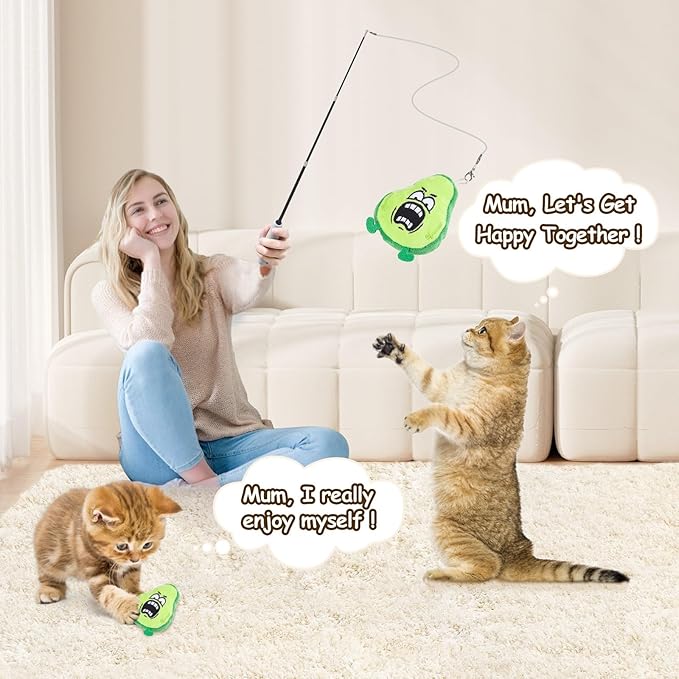 ORSDA Cat Toys, Cat Wand Toy for Indoor Cats, Replacement Cat Teaser Toys, Interative Cat Toy for Cats with Bell, Cat Feather Toy for Cats to Chase and Exercise(Green)