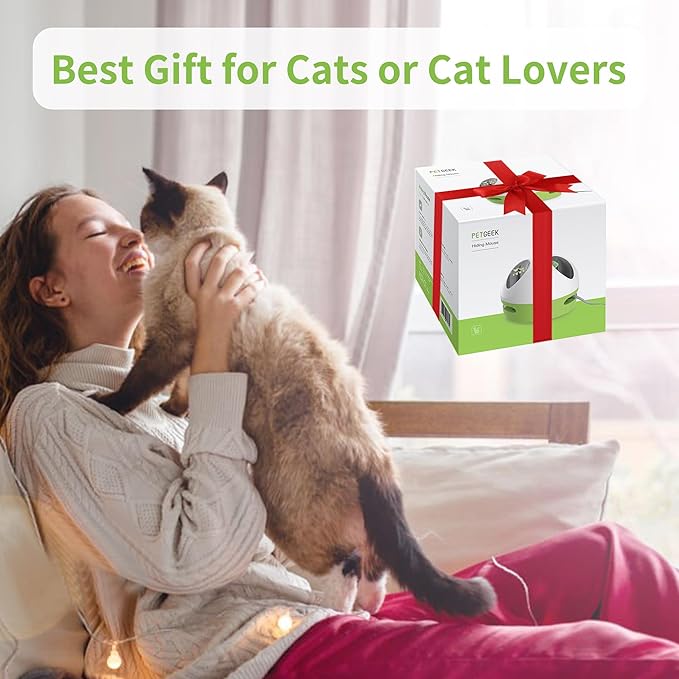 PETGEEK Interactive Cat Toy, Hide Mouse Cat Toy with Squeaky Mouse, Electronic Automatic Cat Toys with Catnip Filled Hidey Mouse, Best Gift for Birthday, Thanksgiving, Christmas, New Year