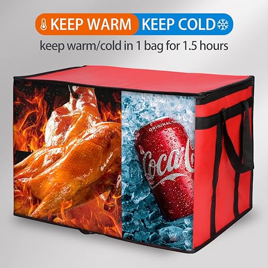 Bodaon Insulated Food Delivery Bag for Pizza Delivery, Grocery- Cooler Bag, Food Warmers for Parties, Catering Supplies for Doordash, Thermal Bags for Cold and Hot Food Carrier (Red, XXX-Large, 1-Pack