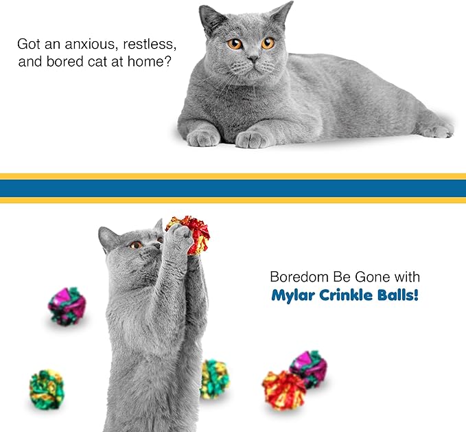 SunGrow 6 Pack Crinkle Balls for Cats, Shiny and Stress Buster Crinkler, Suitable for Multiple Cats' Play, Ideal for Kittens and Grown-up Cats