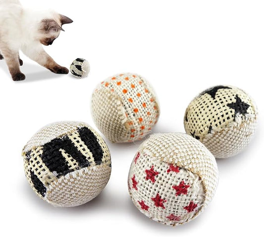 Canvas Cat Toys Balls, Cat Toys for Indoor Cats, Interactive Cat Chew Toys for Cat Kitty Kitten,4 Pack