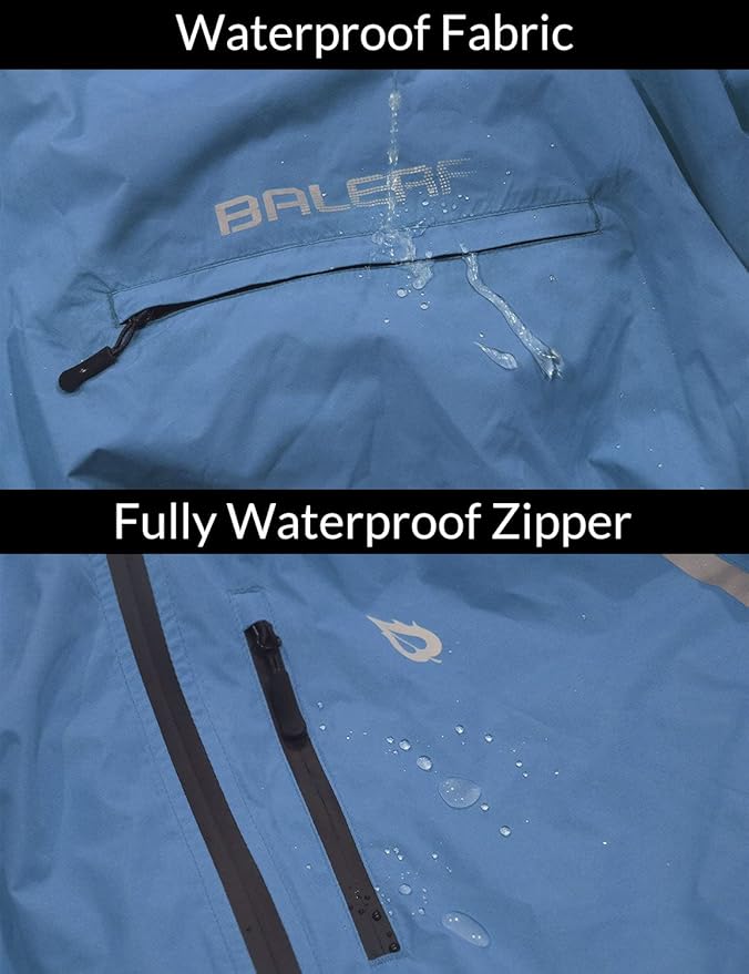 baleaf Men's Rain Jacket Waterproof Windbreaker Running Cycling Golf Hiking Gear Hood Lightweight Reflective Packable