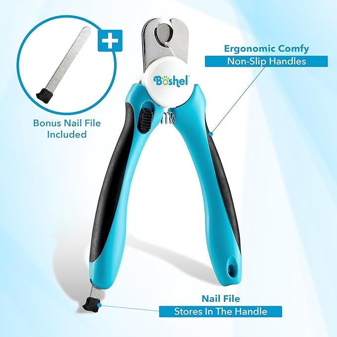 BOSHEL Dog Nail Clippers - Dog Nail Trimmers for Large Dog with Quick Sensor - Pet Nail Clippers for Dogs - Heavy Duty Pet Nail Trimmer with Safety Guard and Dog Nail File for Safe at Home Grooming