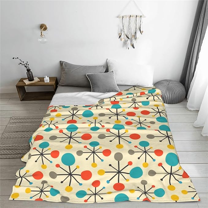 Mid Century Retro Throw Blanket Soft Cozy Plush Warm Fleece Blanket for Sofa Couch Bed 60"X50"