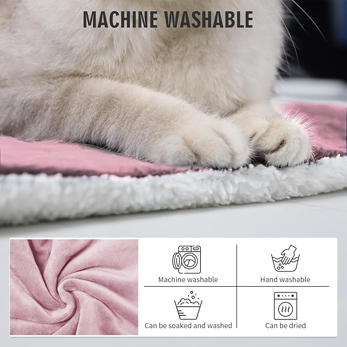 Rest-Eazzzy Cat Heating Pad, Cat Bed with Removable Cover Heated Cat Bed 5 Level Timer and 5 Level Temperature, Cat Beds for Indoor Warming Mat for Cat Dog (Heat pad, Pure-Pink)