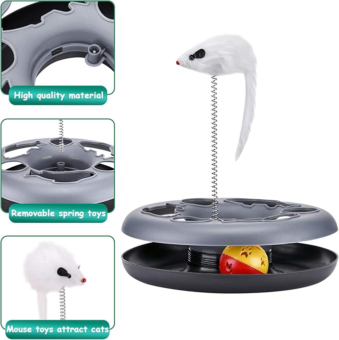 Cat Toys, Cat Toys for Indoor Cats,Interactive Kitten Toys Roller Tracks with Catnip Spring Pet Toy with Exercise Balls Teaser Mouse (Soft Grey)