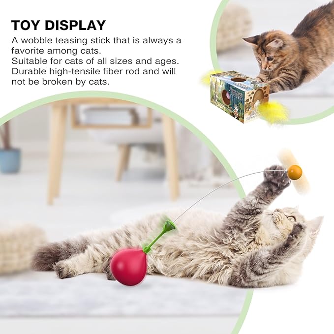 Zaabaazona 2-in-1 Cat Toy, Interactive Cat Toy for Indoor Cats Self-Righting Rocking Feather Cat Toy, Multi-Function Cat Ball Toy, Cat-Digging Hole Toy Suitable as a Birthday Gift