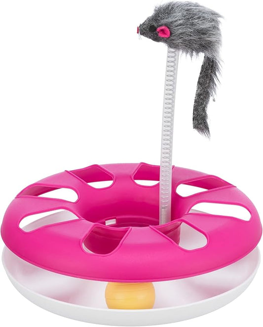 TRIXIE Crazy Circle with Plush Cat Toy on Spring, Interactive Cat Toy, Cat and Mouse Toy, Exercise Toy, Pink (Pink)