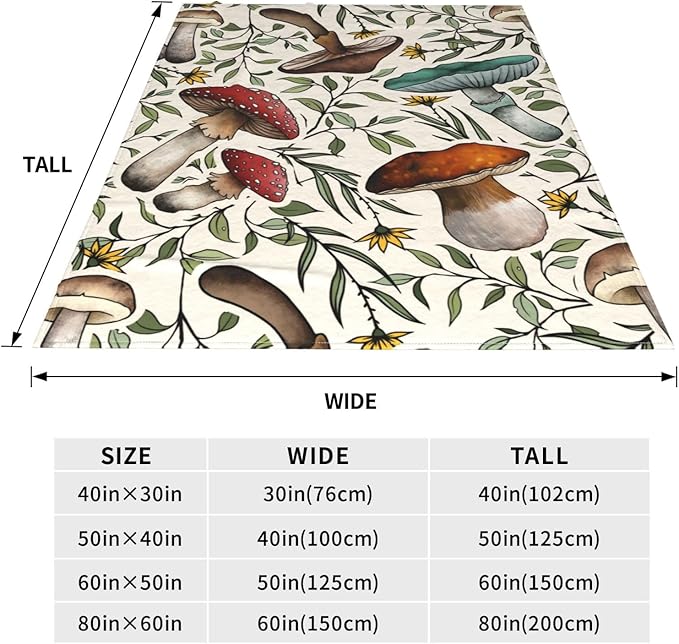 Ultra-Soft Microfiber Throw Blanket 330 GSM Fuzzy Fleece Blanket for Adults Kids Gift Couch, Sofa, Bed Mushroom 50"x40"