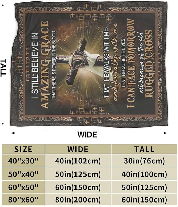 Retro Christian Cross Blanket Amazing Grace Throw Blanket Religious Decor Stuff Merch Cozy Flannel Fleece Soft Plush Fuzzy Warm Lightweight Bedding Christian Gifts for Women Men Girls Kids 50"X40"