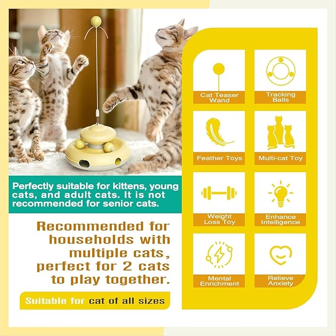 Cat Interactive Toys for Indoor Cats Dancer Supplies Bored Young Kitten Teaser Wand Feather Boredom Toy Weight Loss Kitty Tracking Balls Birthday Gift Adult Pet Enrichment Self Play High Energy Game 6