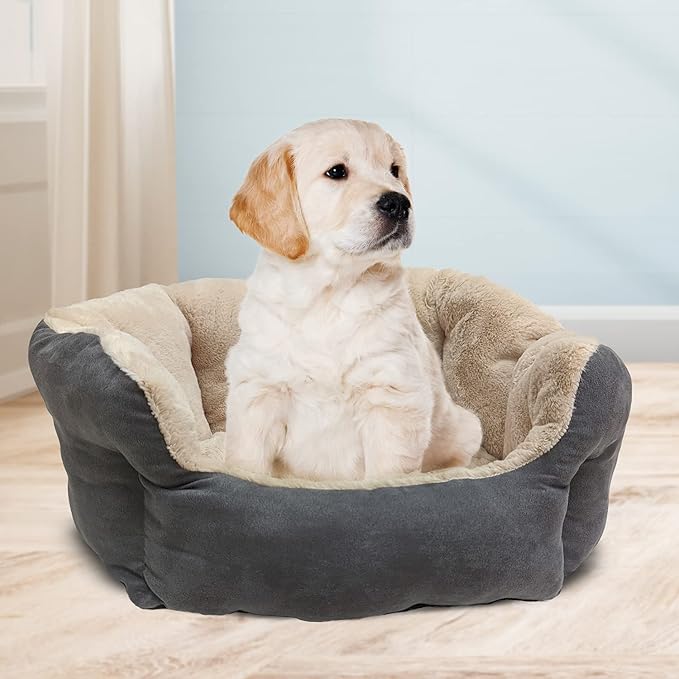 SPOT Sleep Zone Small Pet Bed - High Wall, Reversible Cushion Bed for Indoor Cats & Small Dogs, Durable Faux Suede, Machine Washable for Pets Under 10lbs and 15 inches Long - 18x16in, Light Grey