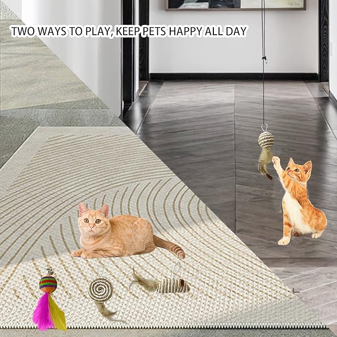 Retractable Hanging Door Cat Toy with Super Suction Cup,Hanging Interactive Cat Feather Toys with 5 Replaceable Feathers,Interactive Door Hanging Teaser cat Toys for Indoor Cats