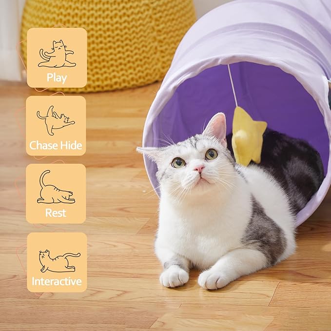 Cat Tunnel,Cat Tunnels for Indoor Cats Collapsible Large Cat Tunnel Cute Cat Tunnel Toy for Cat,Kitten,Puppy,Rabbit,Purple