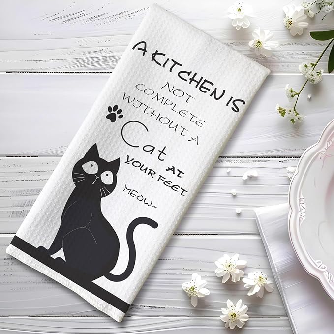 Cat Kitchen Accessories,Cat Kitchen Towels,Cat Towels,Cat Dish Towels,Cat Hand Towels,Black Cat Decor,Crazy Cat Lady Gifts,Cat Gifts for Women,Black Cat Gifts for Women,Gifts for Cat Lovers for Women